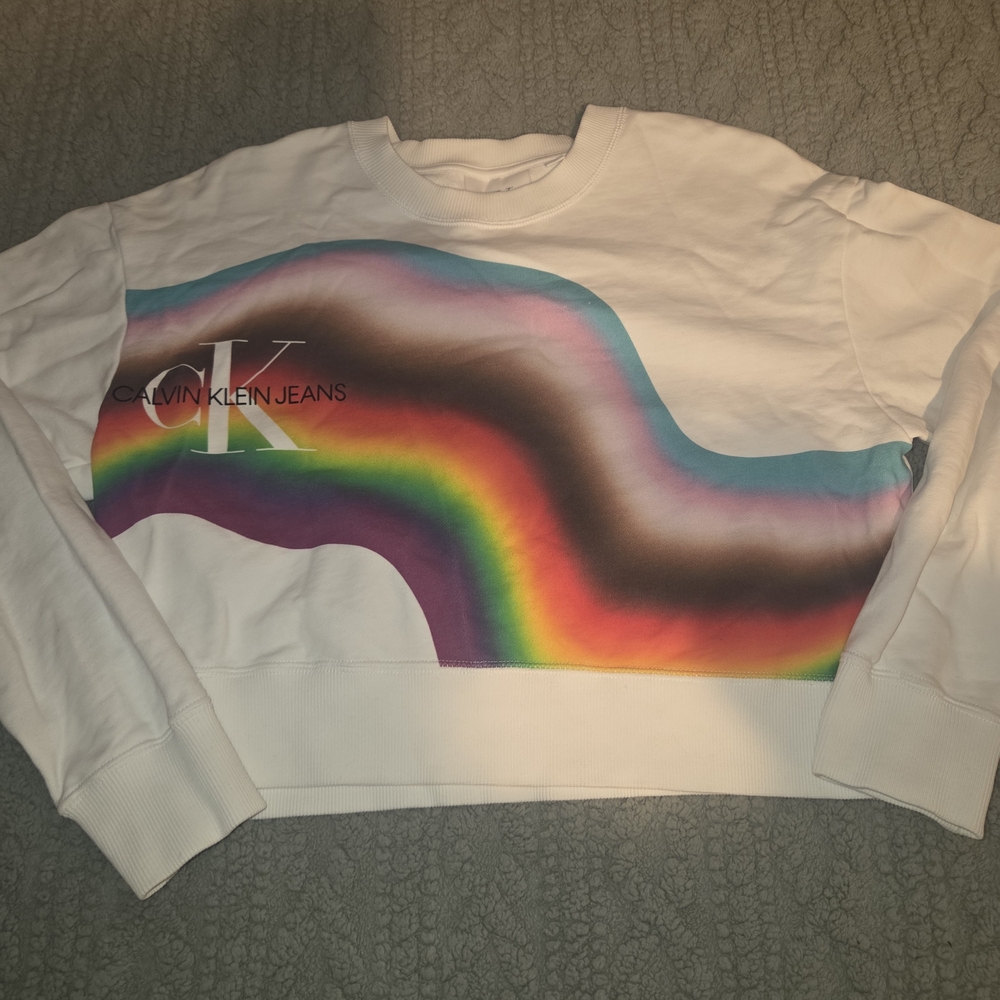 Calvin Klein Jeans White Sweatshirt with Multicolor Logo